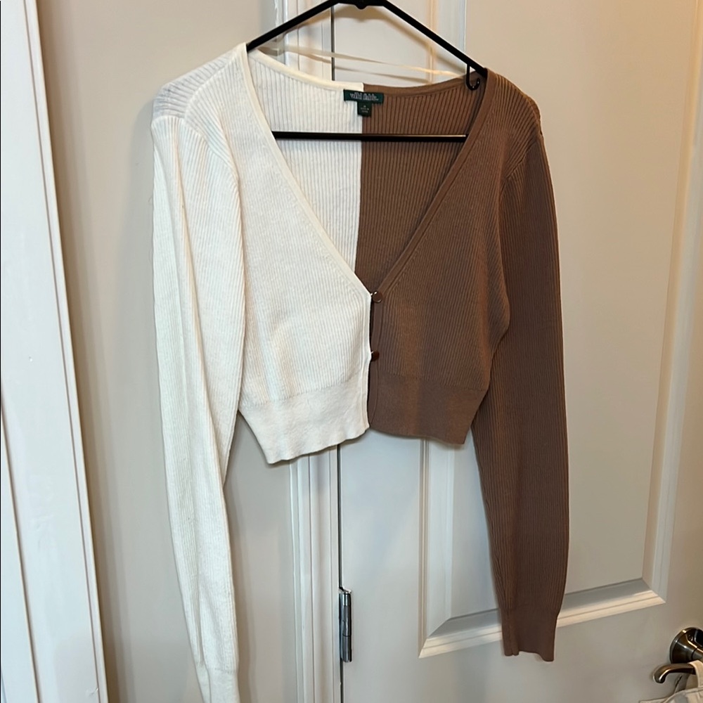 Wild Fable Two-Tone Cardigan - Cream and Brown